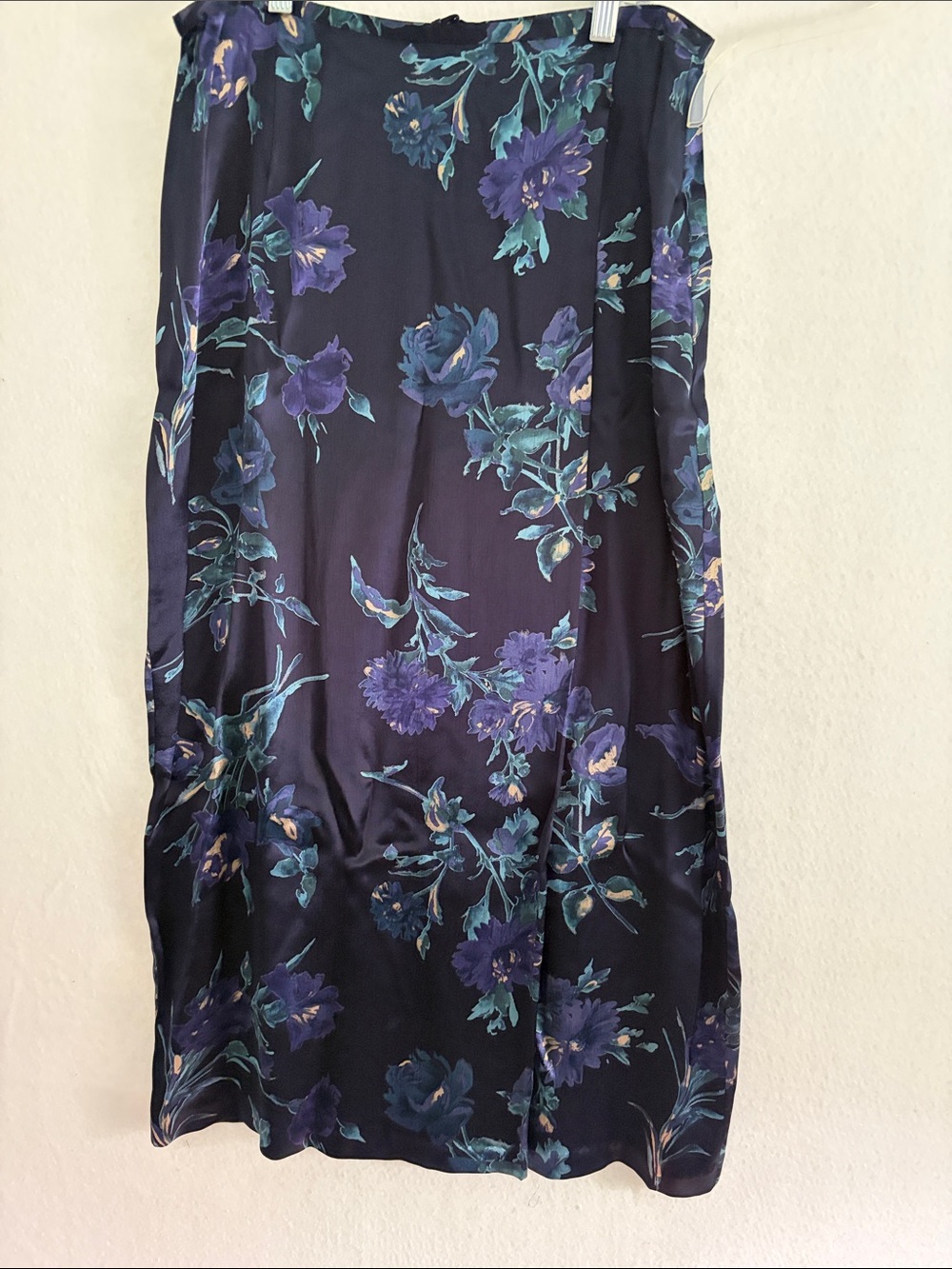 Vintage Laura Ashley Navy Floral Faux-Wrap Midi Skirt